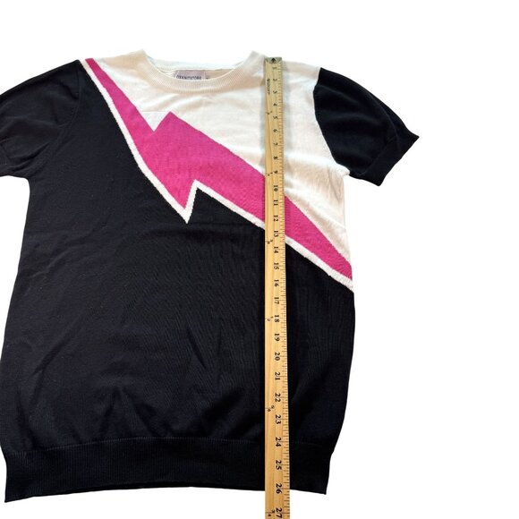 Oxknitstore Black/White Short Sleeve Colorblock Sweater Pink Lightning Bolt - M - Picture 6 of 8